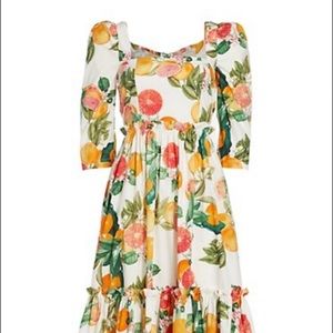 Cara Cara Pink Pleated Midi Dress with Puff Sleeves